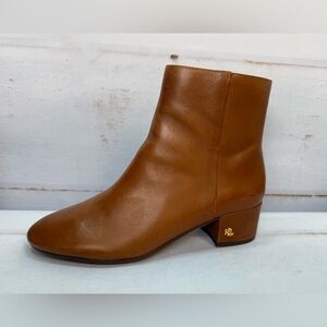 Ralph Lauren Welford Ankle Boots Tan Leather Womens Size 9B Block Heel Booties